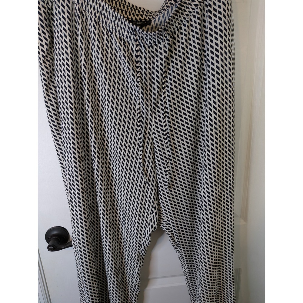 Talbots Woman Navy Blue White Geometric Diamond Print Wide Leg Pants 18W Plus